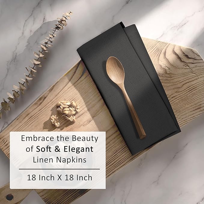 Ruvanti Linen Napkins Set of 6, 18x18 Cloth Napkins, Cotton Linen Blend Napkins Cloth Washable, Soft, Reusable Dinner Napkins for Wedding, Parties, Christmas, Thanksgiving, Everyday Use - Black