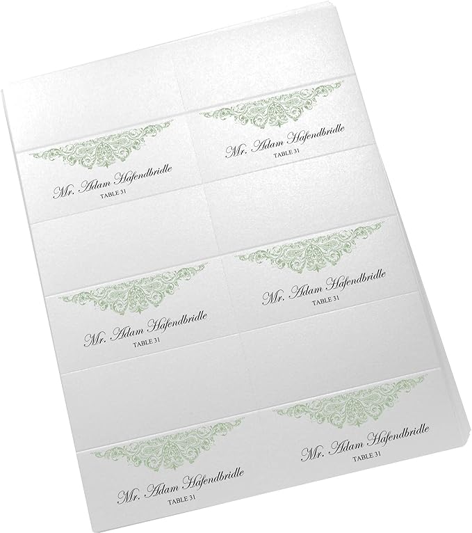 Paisley Printable Place Cards, Sage (Choose Color), Set of 150 (25 Sheets), Laser & Inkjet Printers - Wedding, Party, Dinner, and Special Events - Made in the USA