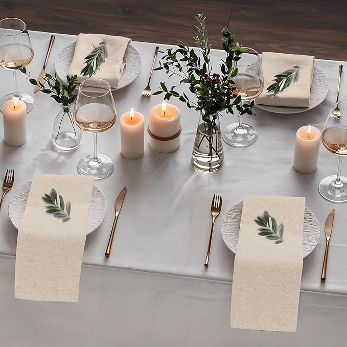 Ruvanti Linen Napkins Set of 6, 18x18 Cloth Napkins, Cotton Linen Blend Napkins Cloth Washable, Soft, Reusable Dinner Napkins for Wedding, Parties, Christmas, Thanksgiving, Everyday Use - Natural