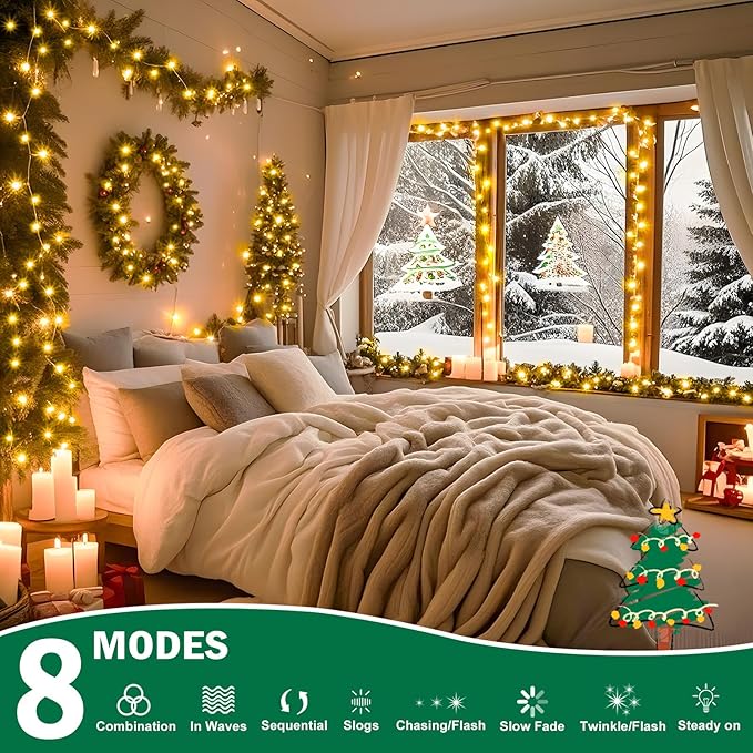 SAUIRS 600FT 1500 LED Christmas Lights Outdoor String Lights with 8 Modes Timer Waterproof Fairy Light Plug in for Outside Indoor Party Xmas Palm Tree Yard Wedding Decorations(Warm White)