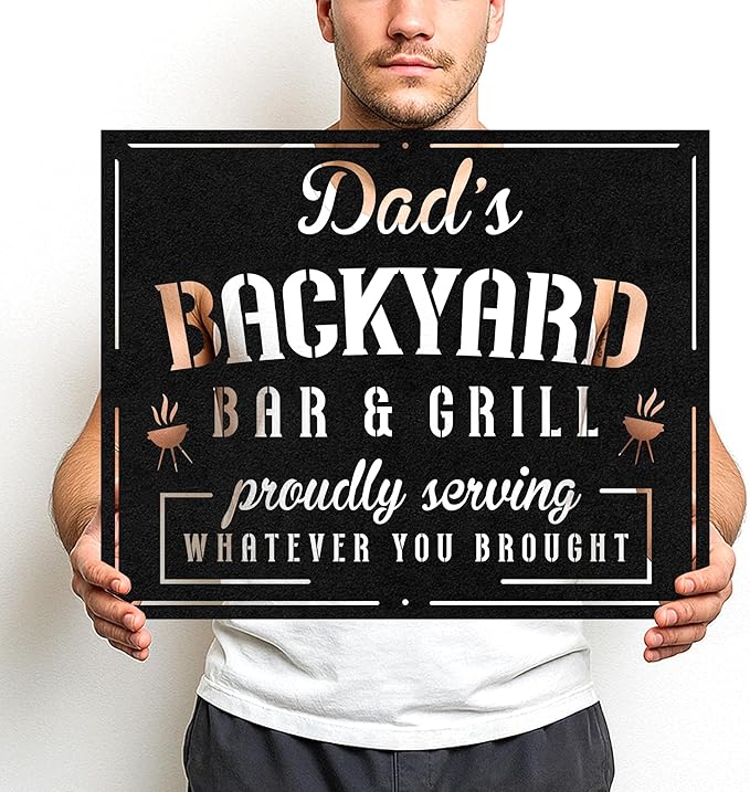 Custom BBQ Grill Metal Sign Personalized Name Wall Art for Outdoor Barbecue Patio Kitchen Backyard Decor Gift for Dad Husband Men Papa Grandpa Father Grilling Enthusiasts Family Lover Funny Gifts 29