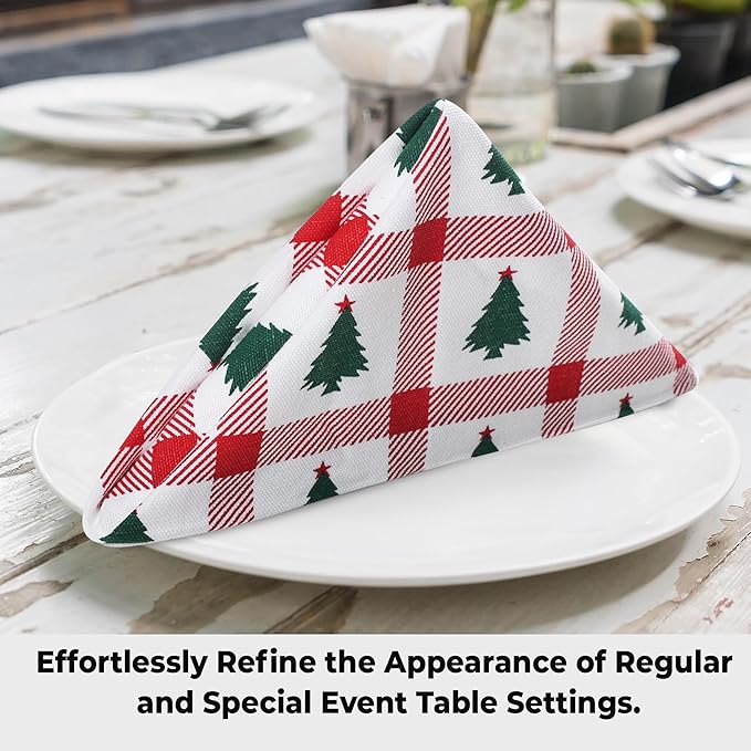 Urban Villa Christmas Cloth Napkins 100% Cotton Absorbent Dinner Napkins Tree Print (Set of 12) 20x20 Inches Soft Durable Washable Ideal for Everyday Use Wedding Parties Cloth Napkins