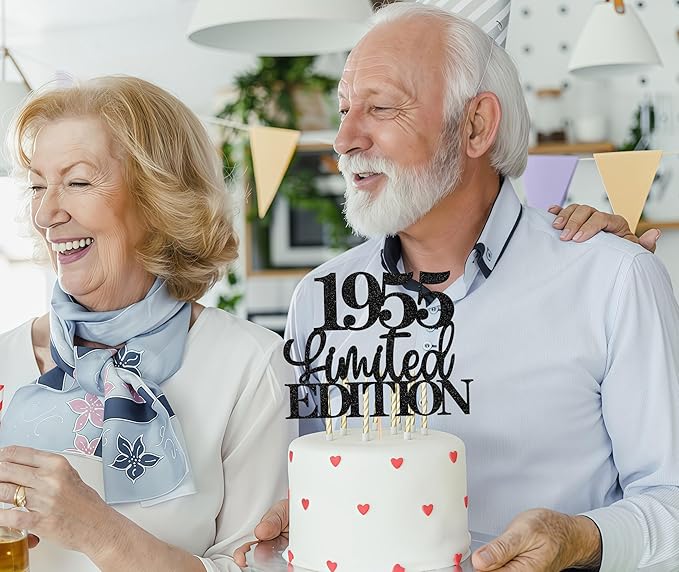 Limited EDITION 1955 Cake Topper - Black Glitter Happy 70th Birthday Party Cake Decoration Supplies, Cheer to 70 Years Cake Bunting Decor for 70th Birthday Party Photo Booth Props