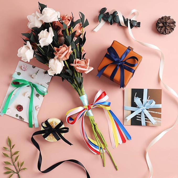 1 Inch x 25 Yards Single Face Solid Color Satin Ribbon Roll, Ribbons Great for Gift Wrapping, Crafts, Wedding Party Decoration, Hair Bows Making and Other Sewing Projects (1" X 25 Yards, Black)