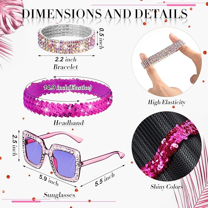 Sasylvia 5 Pcs 70s Disco Accessories Halloween Women Costume Jewelry Sequin Scarf Earrings Sunglasses Bracelet Headband