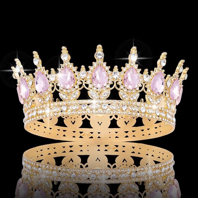 Queen Crown Rhinestone Wedding Crowns and Tiaras for Women Costume Party Hair Accessories Princess Birthday Crown Crystal Bridal Crown (Gold & Pink Crown)
