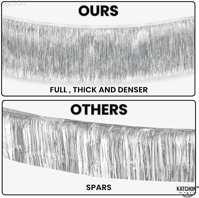 KatchOn, XtraLarge Silver Fringe Banner - 6.5 Feet, Pack of 2 | Fringe Garland for Party Prom Decorations 2025 | Silver Banner for Graduation Decorations 2025