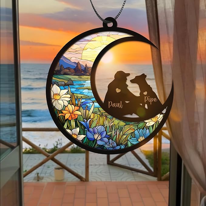 Personalized Dog & Owner Memorial Suncatcher Pet Angel Friendship Ornament Window Car Hanging Sympathy Gift Loss of Pet Passed Away Gift Remembrance Keepsake for Dog Lovers