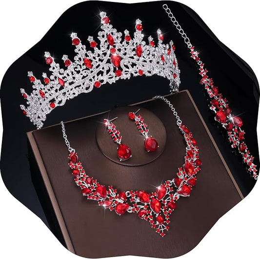 Kamirola Tiaras and Crowns for Women,Tiaras Earrings Necklace, Crystal Bridal Jewelry Set（TR83
