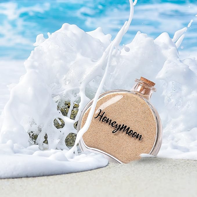 Honeymoon Sand Keepsake Jar，Bridal Shower, Wedding, Engagement, Honeymoon, Travel Gift for Couples, Newlywed, Fiance(Gift Box Includes) - 100ml Round Shape Glass