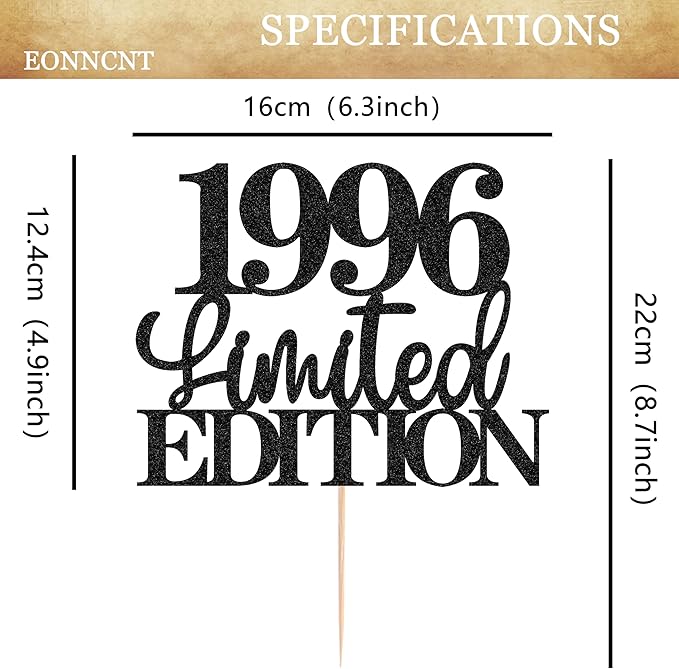 Limited EDITION 1996 Cake Topper - Black Glitter Happy 29th Birthday Party Cake Decoration Supplies, Cheer to 29 Years Cake Bunting Decor for 29th Birthday Party Photo Booth Props