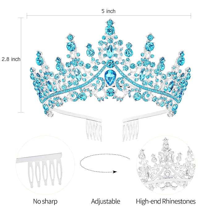 VELSCRUN Blue Crystal Birthday Tiara Crowns for Women Girls It's My Birthday Sash Queen Girls Princess Crown with Combs Happy Birth Party Decorations Mom Sisters Birth Gift Hair Accessories