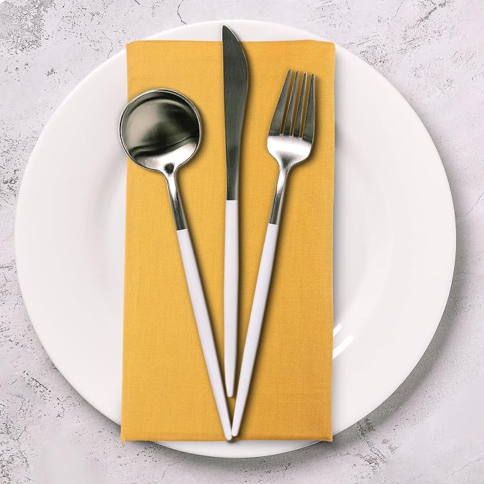 Urban Villa Cloth Napkins 100% Cotton Slub Absorbent Dinner Napkins (Set of 12) Oversized 20x20 Inches Solid Mustard Color Soft Durable Reusable Washable Ideal for Everyday Use Wedding Parties