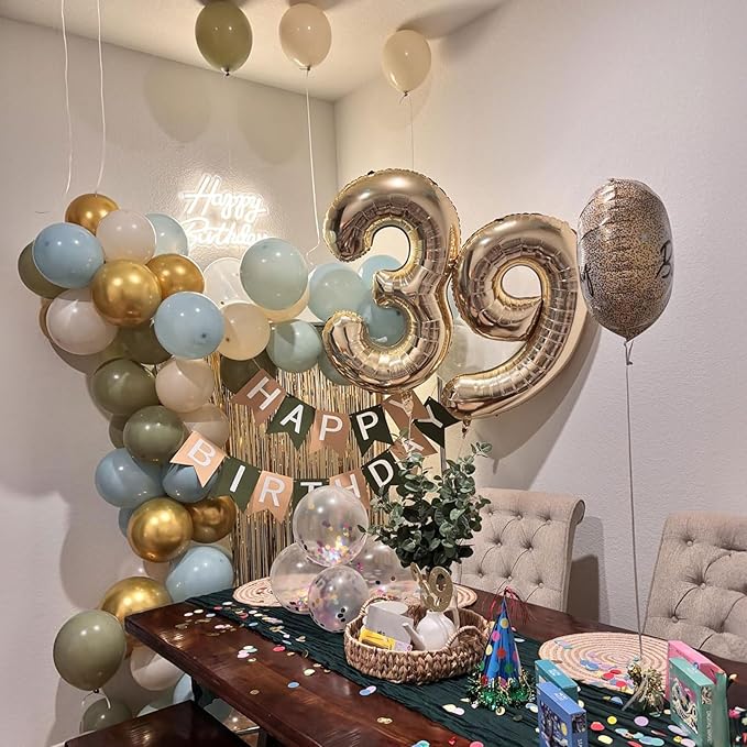 Togvu Dusty Green Blue Balloon, 60 Packs 12 Inch Sage Green Blue Balloon with Haze Fog Blue Sand White and Gold Balloons for Jungle Safari Neutral Boho Birthday Baby Shower Party Decorations