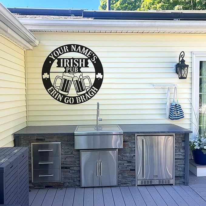 Personalized Irish Pub Metal Sign - Custom Bar Wall Art with LED, Vintage Tavern Decor for Home, Man Cave, Basement, St. Patrick’s Day Gifts for Men, Dad, Papa, Grandpa, Beer Lovers