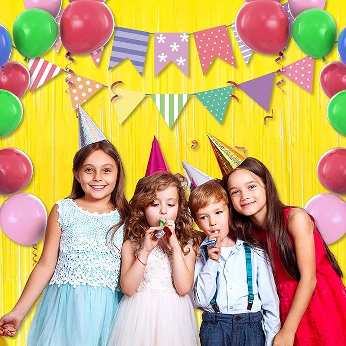 3 Pack Macaron Yellow Foil Fringe Curtains Backdrop, 3.28 x 8.2 Ft Metallic Streamers Tinsel Curtains Background for Photo Booth, Birthday, Christmas, Halloween, New Year Party Decorations