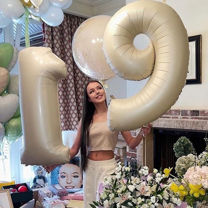 40 Inch Cream Number 9 Balloon, Beige Large 9th Birthday Balloons, Digital 9 Cream White Giant 9 Foil Balloon Helium for Boys Girls 9th Birthday Decorations Anniversary Baby Shower Party Decoration