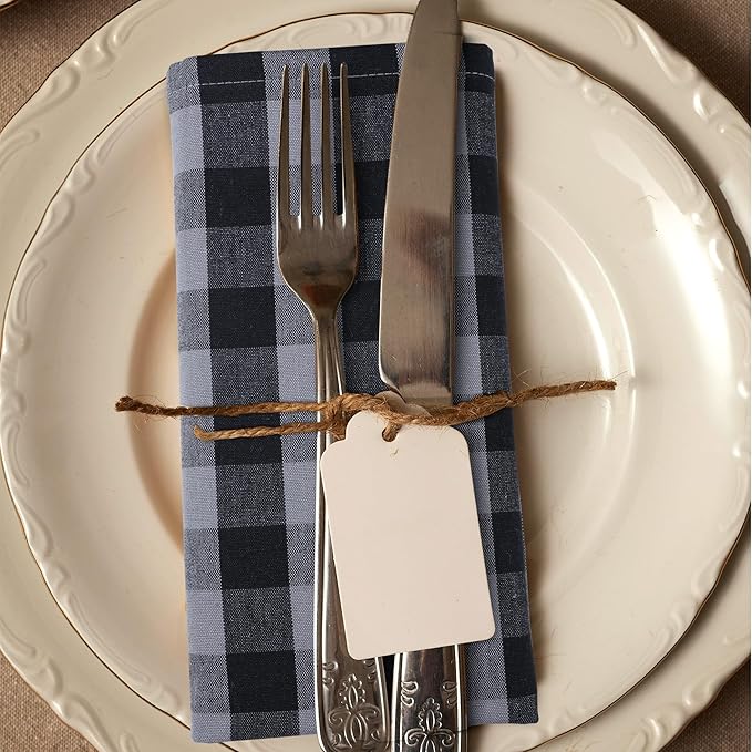 Urban Villa Cotton Dinner Napkins Set of 12, Highly Absorbent Soft Premium Cloth Napkins 20x20 Inches, Hotel Quality Reusable & Washable Table Dinner Napkins for Home - (Grey/Black, Buffalo Checkerd)