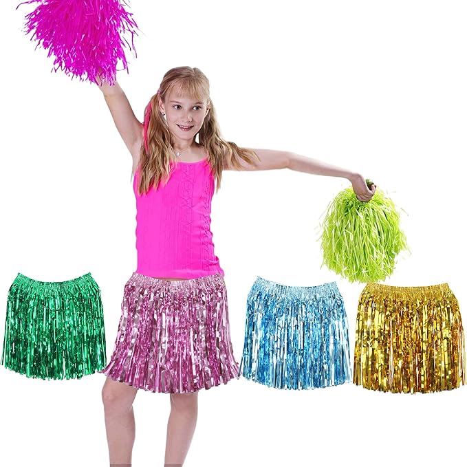 GREATRIL Foil Fringe Skirts Skirts for Birthdays Cheeleading Dance Performances - 4 Packs