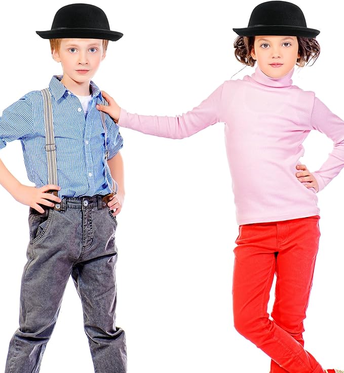 15 Pack Kids Felt Bowler Hats Bulk Black Derby Bowler Hat 1920s Party Hat for Boys Girls Cosplay Prop Party Dress Up