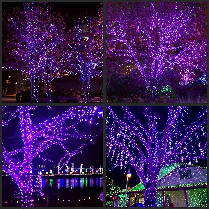 YULETIME 200 Purple LED Christmas Lights with Purple Wire, Pack of 2 Strands 33 Feet 100 Lights UL Certified Holiday String Light Set