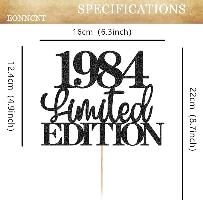 Limited EDITION 1984 Cake Topper - Black Glitter Happy 41st Birthday Party Cake Decoration Supplies, Cheer to 41 Years Cake Bunting Decor for 41st Birthday Party Photo Booth Props