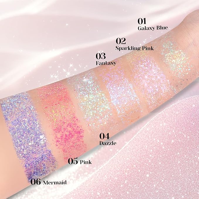 DAGEDAl Roll-on Body Glitter,Holographic Eye Face Hair Glitter Gel for Festival Outfit Mermaid Accessories,Chameleon Color Body Shimmer Makeup Rave Outfits Accessories for Women 50ml(Sparkling Pink)