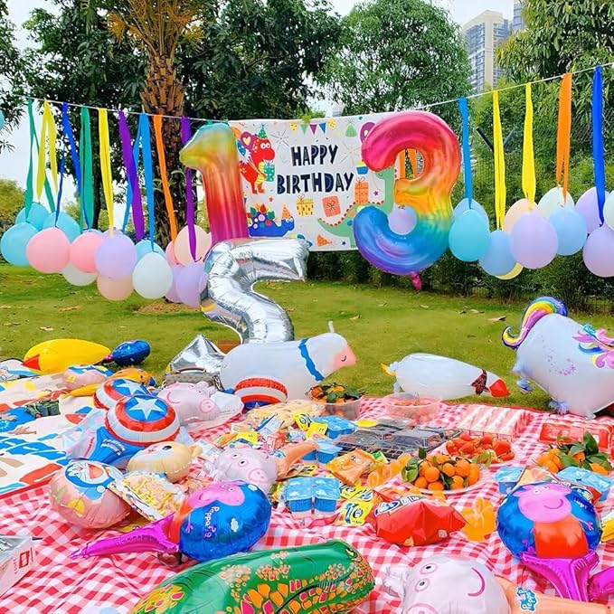 Rainbow Number 0 Balloon 40 Inch Rainbow 0 Balloon Giant Helium Foil Number 0 to 9 Balloons Birthday Wedding Party Digital Decorations Number 0