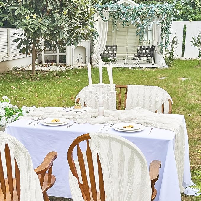 IVAPUPU 2 Pcs Cheesecloth Table Runner - 10ft Ivory White Boho Gauze Cheese Cloth Table Runners for Baby Shower Decoration Wedding Party Summer Garden Farmhouse