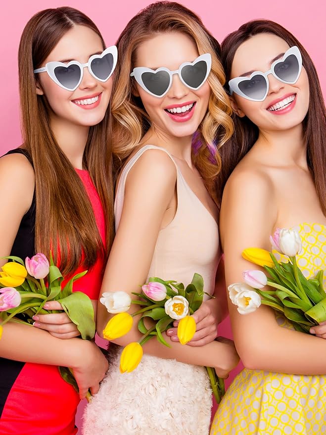 Flutesan 15 Pairs Heart Shaped Sunglasses Vintage Cat Eye Sunglasses for Bachelorette Party Supplies