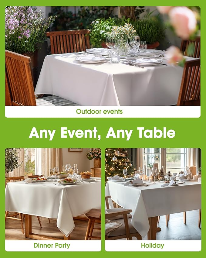 Pureegg Rectangle Table Cloth 60" x 84" – Durable Polyester Tablecloth Offers Reusable & Washable Protection, Ideal for Outdoor Party, Picnic, Wedding, Banquet and Birthday, Ivory