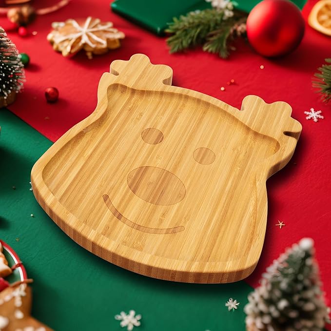 Christmas Serving Tray, Reindeer Shape Charcuterie Board, Bamboo Serving Platter Dish for Holiday Party Food Tray for Cheese Snack Fruit 10 x 8.7 x 0.6 Inches
