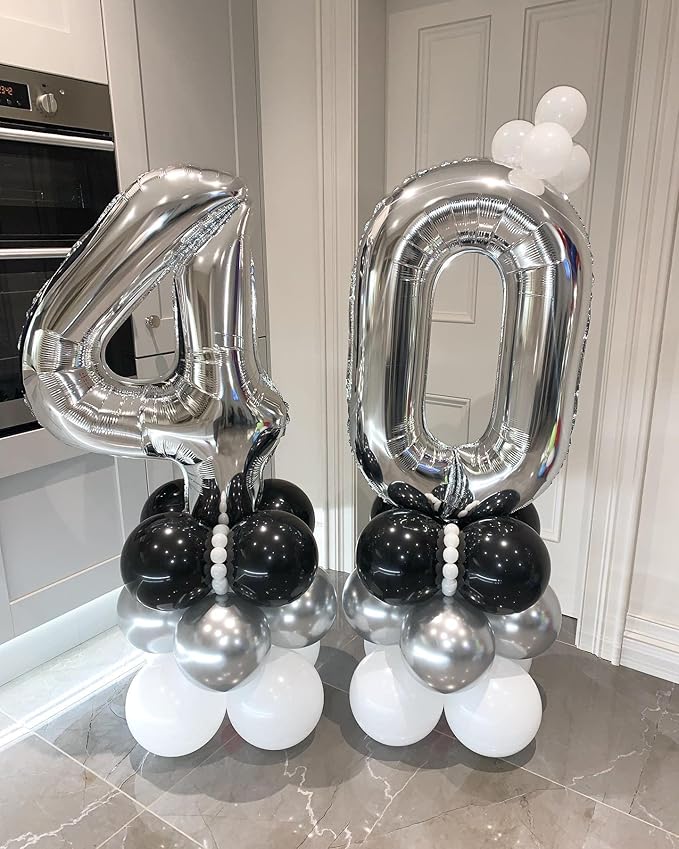 40 Inch Silver 40 Number Balloons Giant Jumbo Huge 40 Foil Mylar Helium Number Digital Balloons Silver Birthday Mylar Digital Balloons 40th Birthday Party 40th Anniversary Events Party Decorations