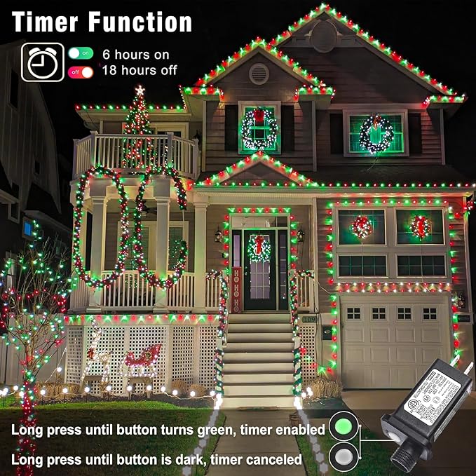 165FT 500 LED Christmas Lights, Plug in Christmas String Lights with Waterproof, 8 Modes Twinkle Fairy Lights for Xmas Garden Tree Patio Holiday Decorations, Red Green