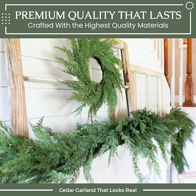 Real Touch Cedar Garland Artificial Realistic, Faux Cedar Garland Realistic, Realistic Christmas Garland for Mantle, Stairs, Table, Real Touch Garlands Fireplace (Extra Full, 6 Foot)