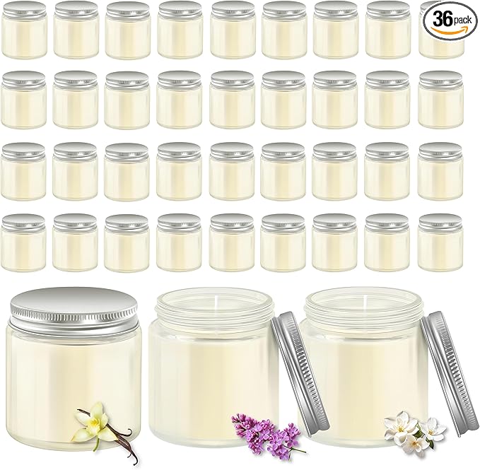 ACITHGL 36 Pcs 4oz Mini Mason Jar Candles Small Scented Candles Bulk Aromatherapy Ideal Souvenir Favors for Wedding Birthday Party (Vanilla, Lilac, Gardenia, Silver)