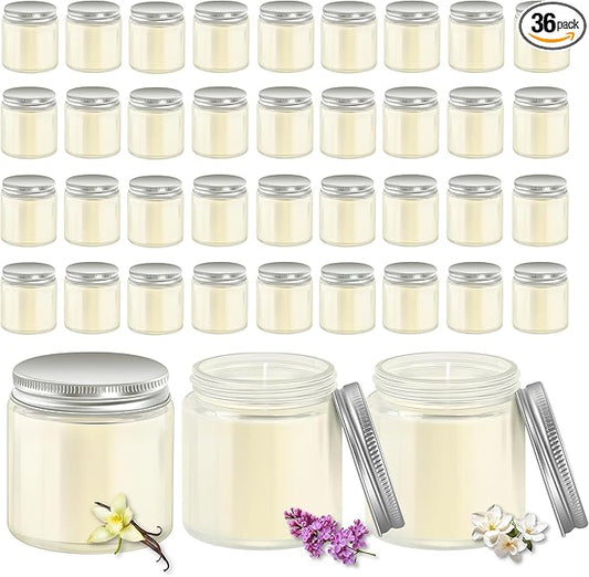 ACITHGL 36 Pcs 4oz Mini Mason Jar Candles Small Scented Candles Bulk Aromatherapy Ideal Souvenir Favors for Wedding Birthday Party (Vanilla, Lilac, Gardenia, Silver)