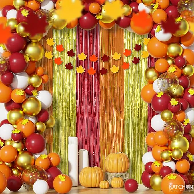 KatchOn, Orange, Gold and Maroon Fringe Backdrop - Pack of 2 | Fringe Streamers for Thanksgiving Decorations, Thanksgiving Backdrop, Friendsgiving Decoration, Birthday, Anniversary Decorations