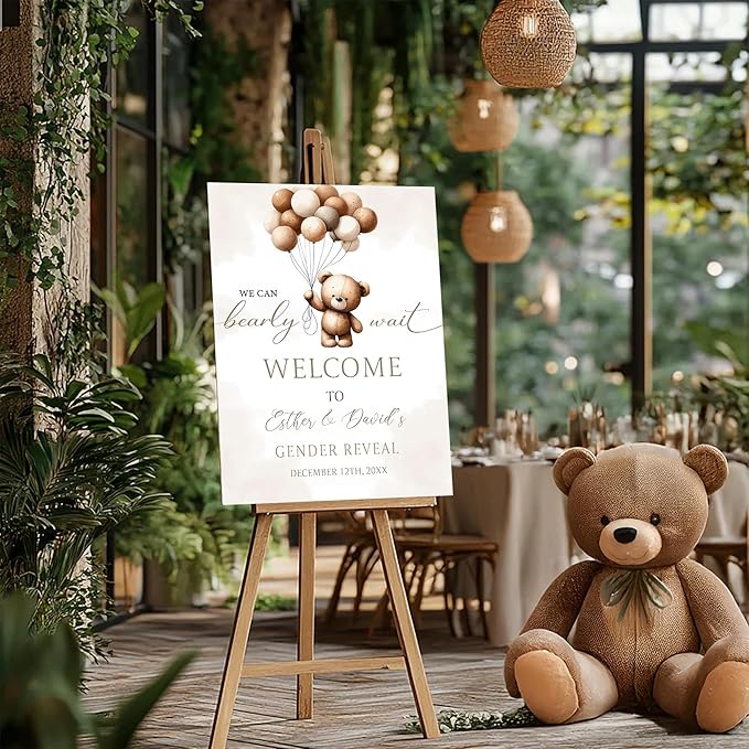 Gender Reveal Welcome Sign – Teddy Bear Balloon Theme,Personalized Teddy Bear Gender Reveal Welcome Sign, He or She Yard Sign, Boy or Girl Gender Reveal Sign, We Can Bearly Wait Gender Reveal .11