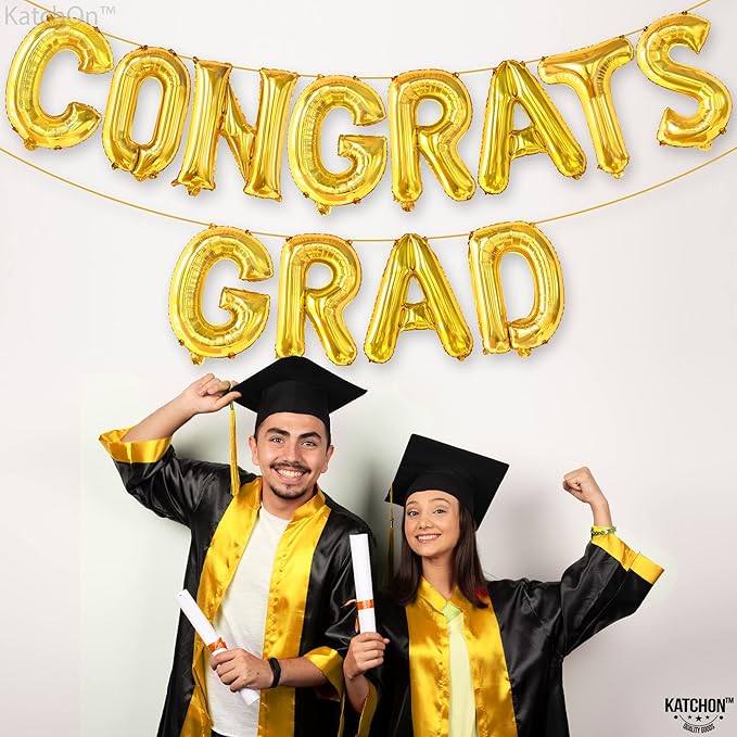 KatchOn, Gold Congrats Grad Balloons - 16 Inch | Congrats Grad Banner For Graduation Decorations 2025 | Congratulations Banner For 2025 Graduation Decorations | gold graduation balloons