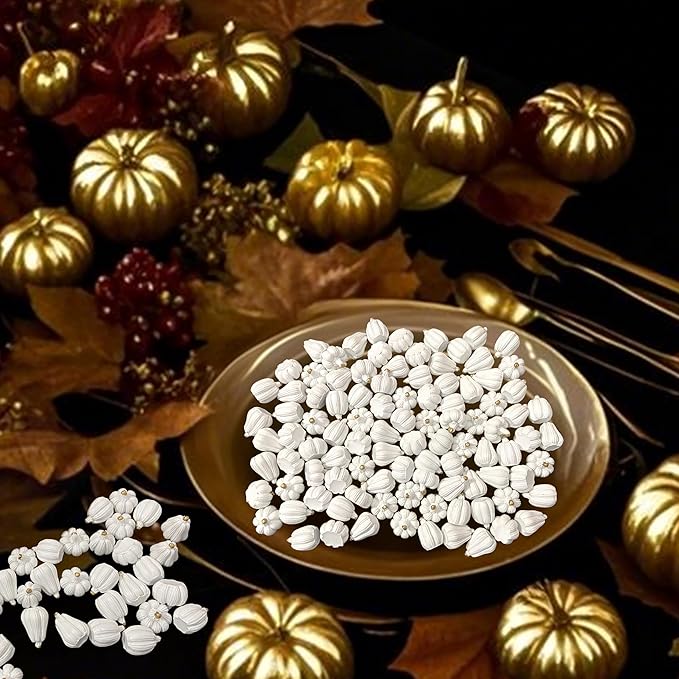 100Pcs Mini Pumpkins for Crafts, Small Pumpkin in Bulk, Resin Decorative Pumpkins, Artificial Tiny White Miniature Pumpkin for Decorating, Home Decor, Fall, Thanksgiving, Halloween
