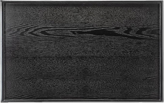 28 x 18 Inches Extra Large Solid Wood Serving Tray for Tea Coffee Table Snack Food Meals Serving Plate Kitchen Party Bar Breakfast Server with Raised Edges Black Wooden Decorative Ottoman Tray
