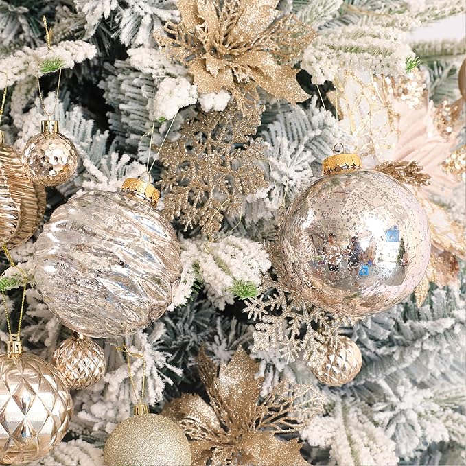 Large Christmas Ball Ornaments, Oversized Shatterproof Plastic Decorative Hanging Mercury Ornaments Ball for Xmas Holiday Party Decorations (Champagne, 4.0")