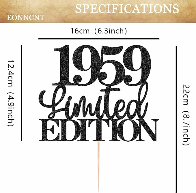 Limited EDITION 1959 Cake Topper - Black Glitter Happy 66th Birthday Party Cake Decoration Supplies, Cheer to 66 Years Cake Bunting Decor for 66th Birthday Party Photo Booth Props