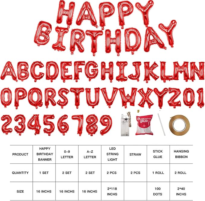 [85 PCS] 16" Foil Personalized Name Happy Birthday Balloons Letters, Mylar Aluminum Custom Name and Age Letter Balloons, 2 Sets A- Z & 0-9 for Birthday Party Graduation Wedding Holiday Event(Red)