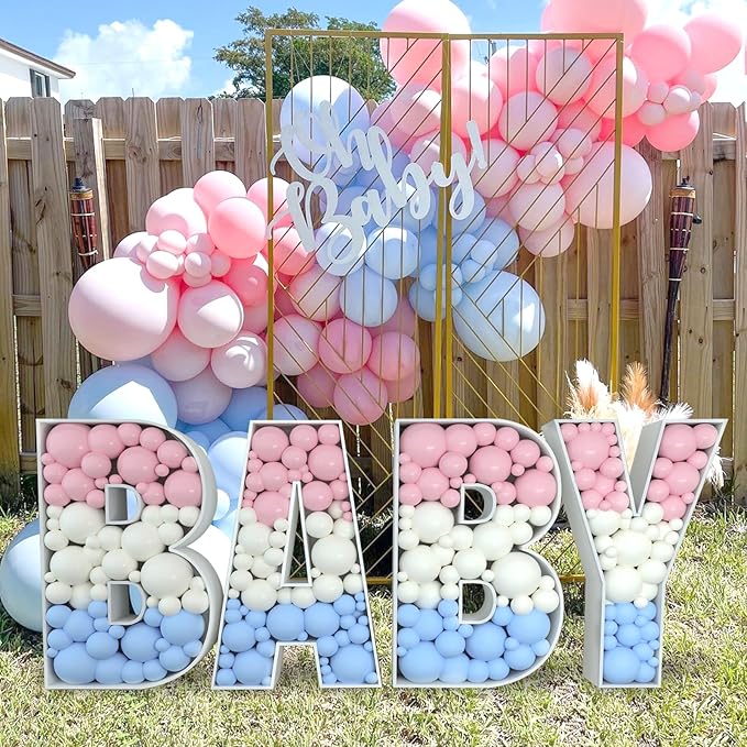 Baby Shower Decorations for Girl Boy-2.4FT Pre-Cut Foam Board Marquee Letters BABY Kit for Gender Reveal Decorations, Mosaic Balloon Frame Baby Sign for Boy Girl Birthday Party Decor