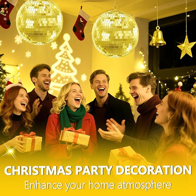 Disco Ball, 12/16/20 Inch Hanging Disco Ball, Mirror Ball for Party Decoration, Wedding, DJ Club, Stage, Birthday, Christmas, New Years Celebration (Golden, 16inch)