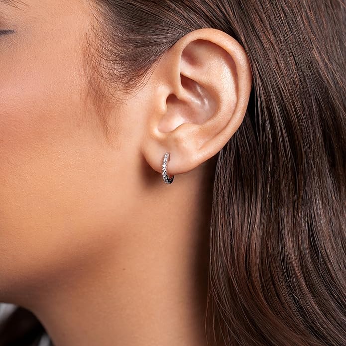 1/5 to 3/4 Carat Diamond Huggie Hoop Earrings for Women in 14k White or Yellow Gold (F-G, SI2-I1, cttw) with Hinge and Notched Post by Privosa Fine Jewelry