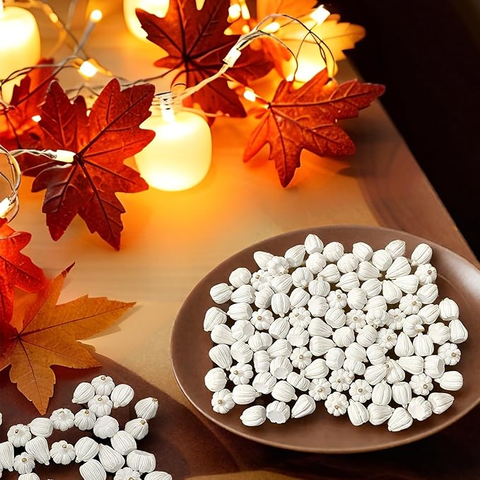 100Pcs Mini Pumpkins for Crafts, Small Pumpkin in Bulk, Resin Decorative Pumpkins, Artificial Tiny White Miniature Pumpkin for Decorating, Home Decor, Fall, Thanksgiving, Halloween