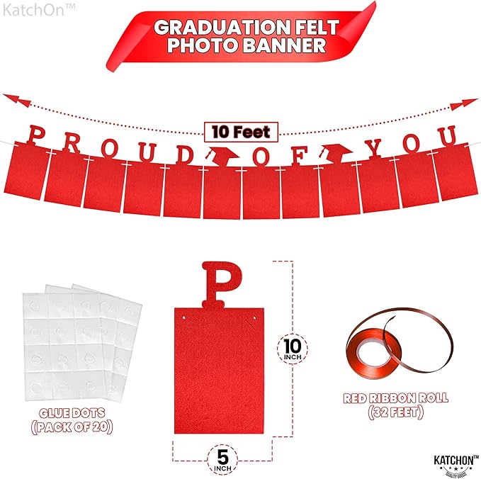 KatchOn, Red Graduation Photo Banner 2025 - Large 10 Feet | Proud of You | Graduation Decorations 2025 | Personalized Grad Banner | Felt Grad Picture 2025